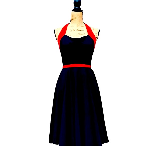 OHITSMISSARIES Rock Steady- Pin Up/Rockabilly, Black & Red Halter Dress Women MP - Picture 2 of 8